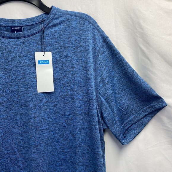 LEDING Workout Running Crew Neck T-Shirt Men Large Blue Dry-Fit Short Sleeve New - Picture 14 of 16